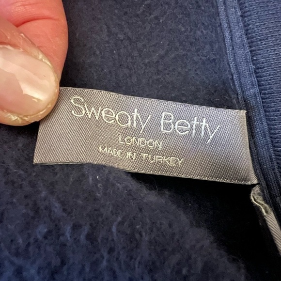 Sweaty Betty navy blue 1/4 zip fleece sherpa pullover drawstring sz 10 cozy yoga - Picture 3 of 9